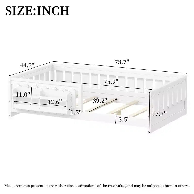 Twin/Full Size Kid Platform Bed Frame Toddler Bed with Guardrail and Storage Shelves