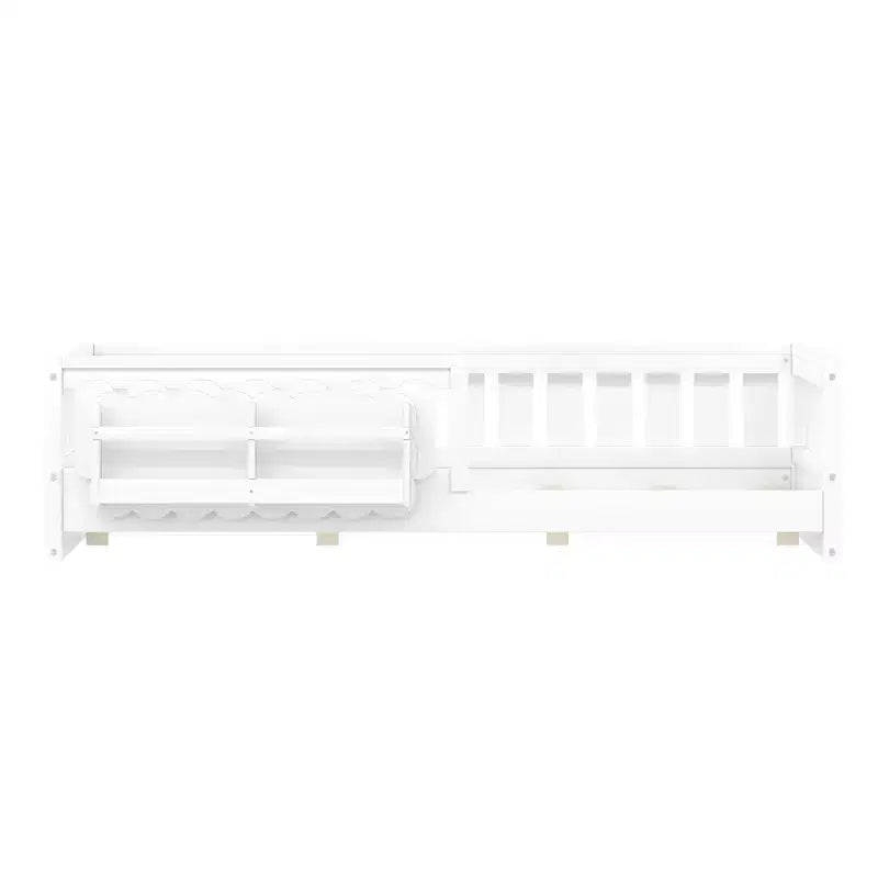Twin/Full Size Kid Platform Bed Frame Toddler Bed with Guardrail and Storage Shelves