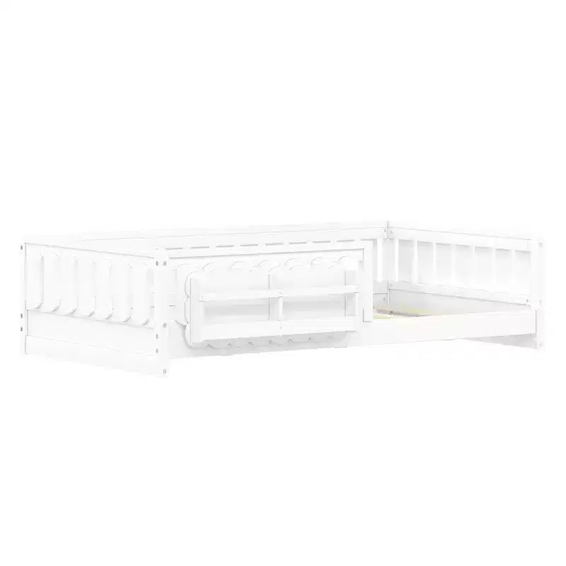 Twin/Full Size Kid Platform Bed Frame Toddler Bed with Guardrail and Storage Shelves