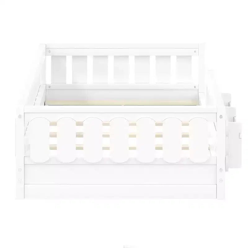 Twin/Full Size Kid Platform Bed Frame Toddler Bed with Guardrail and Storage Shelves