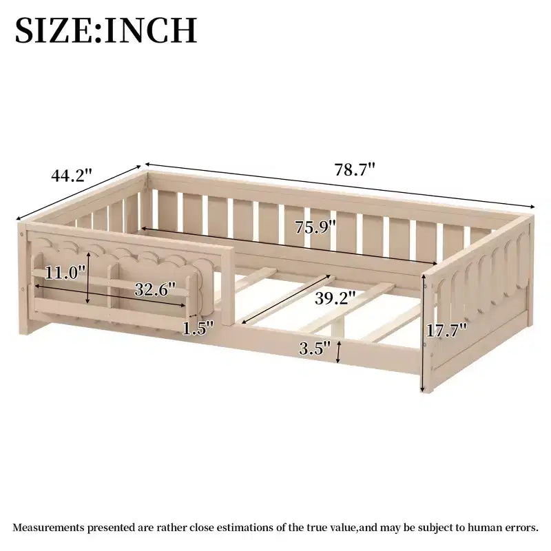 Twin/Full Size Kid Platform Bed Frame Toddler Bed with Guardrail and Storage Shelves