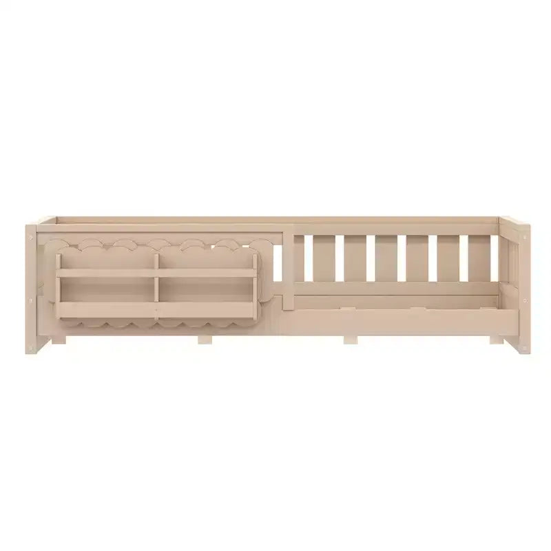 Twin/Full Size Kid Platform Bed Frame Toddler Bed with Guardrail and Storage Shelves