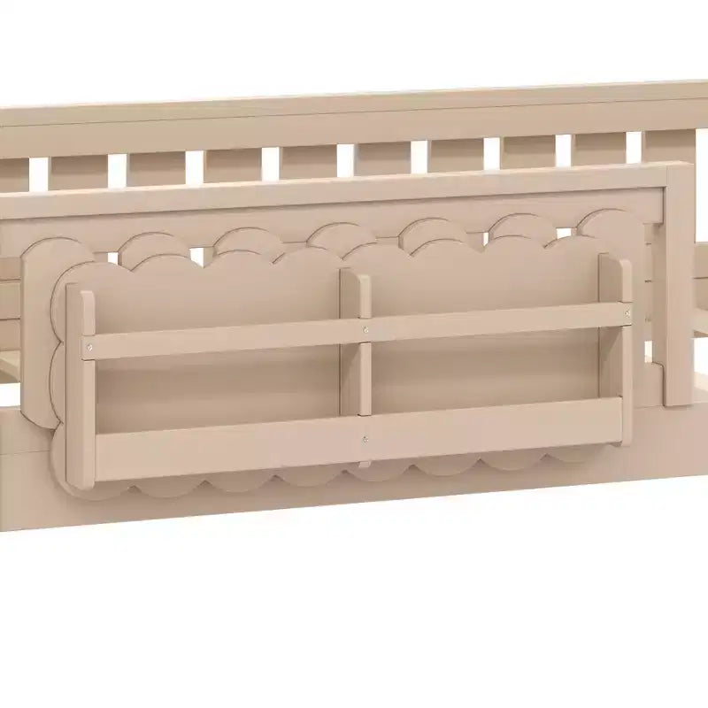 Twin/Full Size Kid Platform Bed Frame Toddler Bed with Guardrail and Storage Shelves