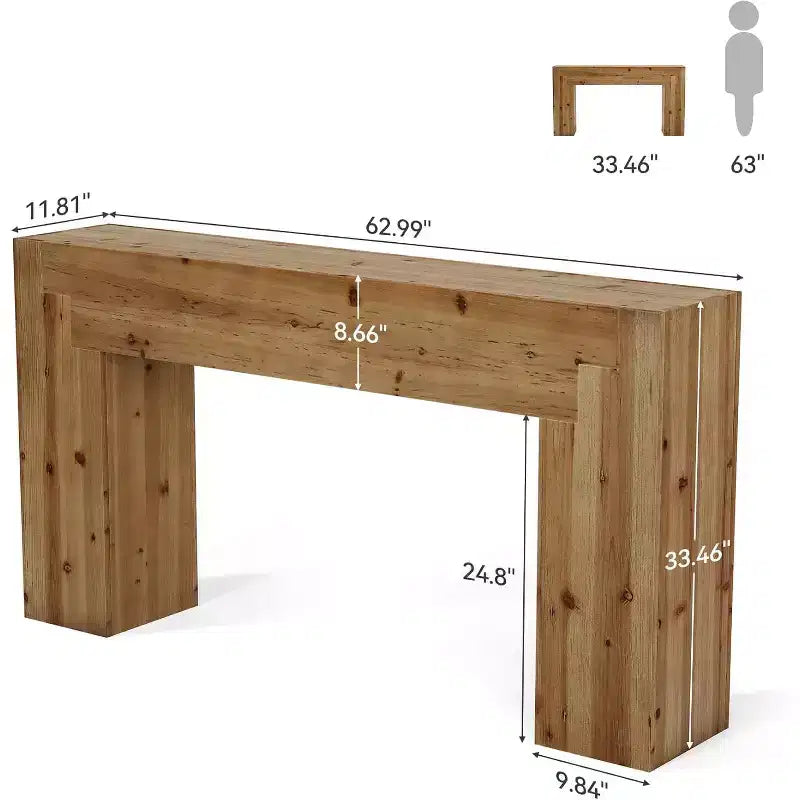 Solid Wood Console Table for Living Room, 62.99-Inch Farmhouse Entryway Table Indoor for Foyer, Hallway (Rustic Brown)