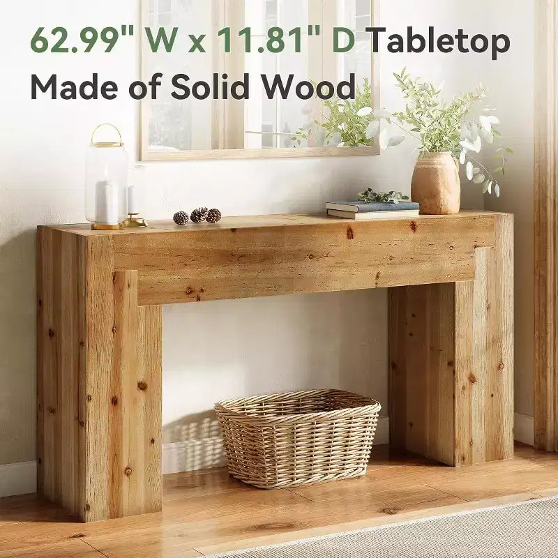 Solid Wood Console Table for Living Room, 62.99-Inch Farmhouse Entryway Table Indoor for Foyer, Hallway (Rustic Brown)