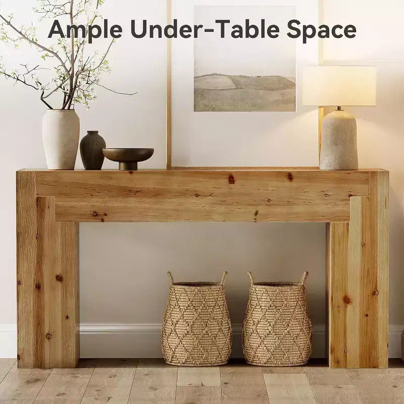 Solid Wood Console Table for Living Room, 62.99-Inch Farmhouse Entryway Table Indoor for Foyer, Hallway (Rustic Brown)