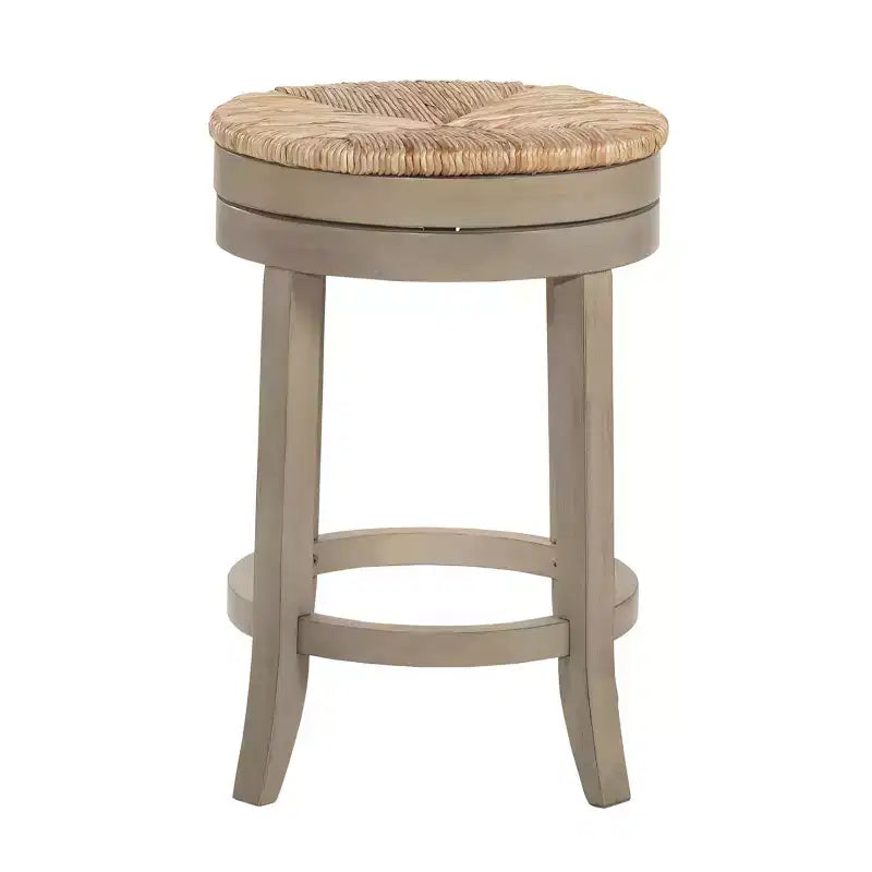 24" Swivel Rush Seat Counter Height Barstool Weathered Gray: Solid Wood, Indoor Use