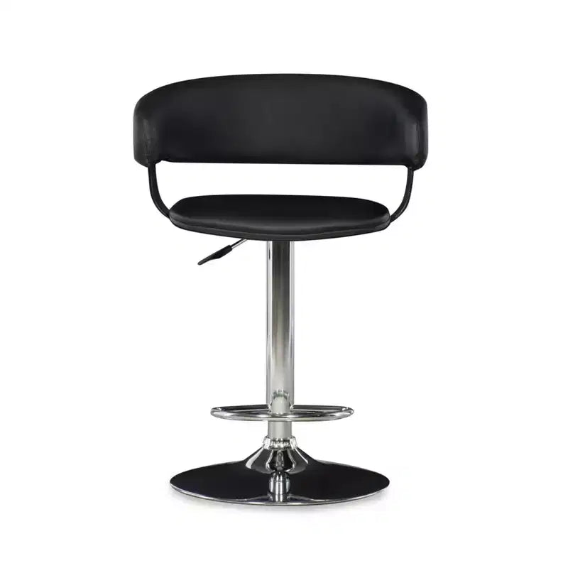 Adjustable Barrel Back Faux Leather Swivel Seat Barstool, Black