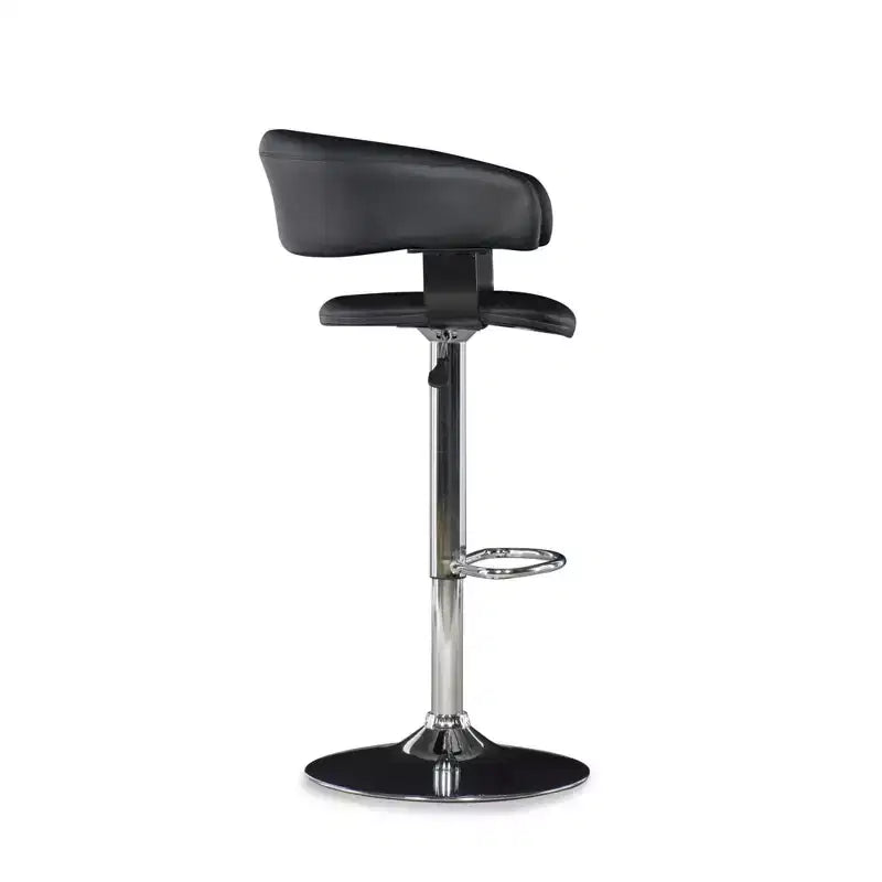 Adjustable Barrel Back Faux Leather Swivel Seat Barstool, Black