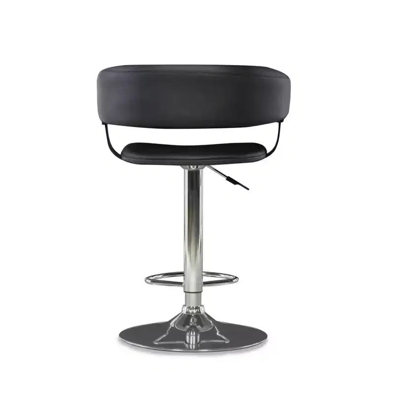 Adjustable Barrel Back Faux Leather Swivel Seat Barstool, Black
