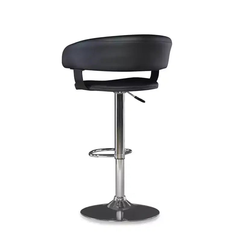 Adjustable Barrel Back Faux Leather Swivel Seat Barstool, Black