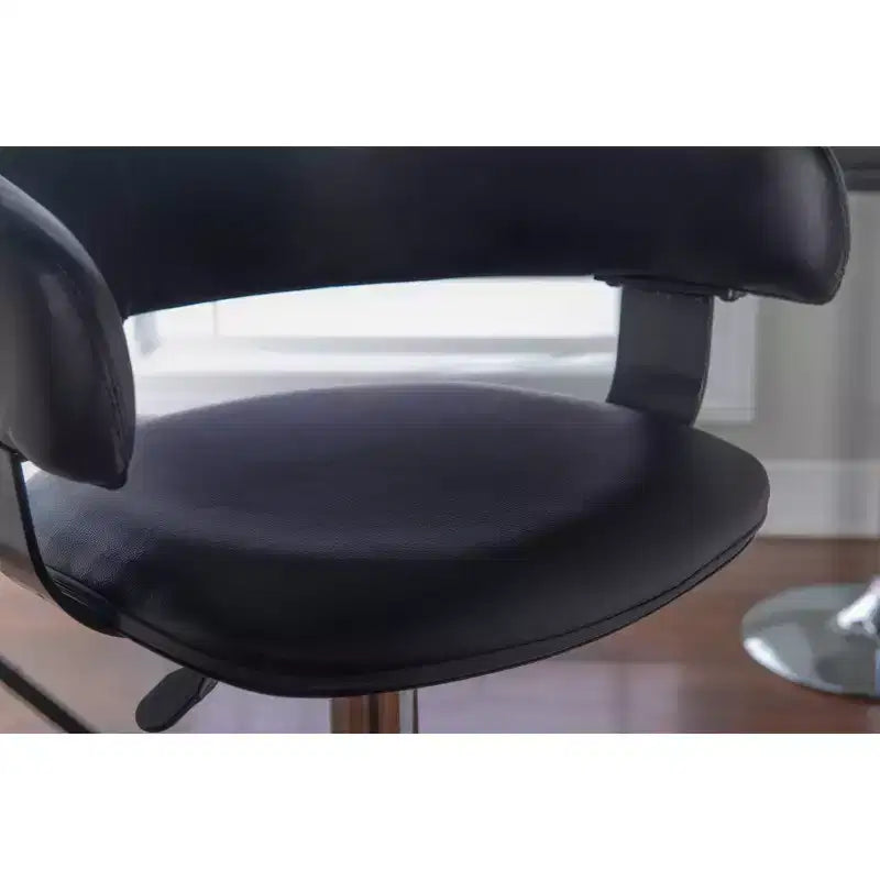 Adjustable Barrel Back Faux Leather Swivel Seat Barstool, Black