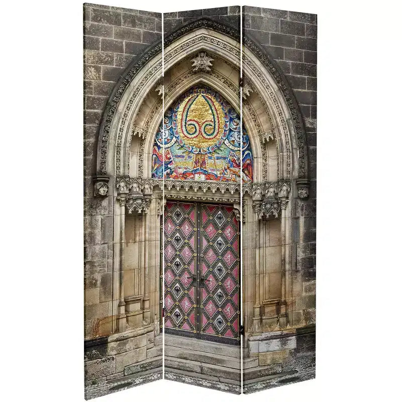 6-Panel Double Sided Heavenly Archways Canvas Room Divider, Blue/Beige