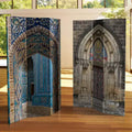 6-Panel Double Sided Heavenly Archways Canvas Room Divider, Blue/Beige