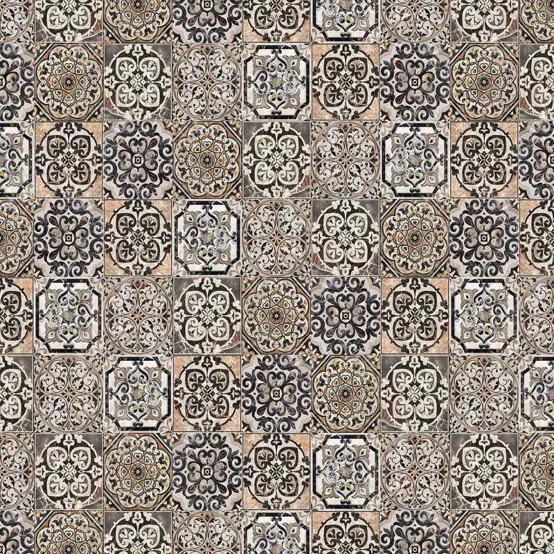 6-Panel Double Sided Victorian Tile Canvas Room Divider, Beige