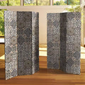 6-Panel Double Sided Victorian Tile Canvas Room Divider, Beige
