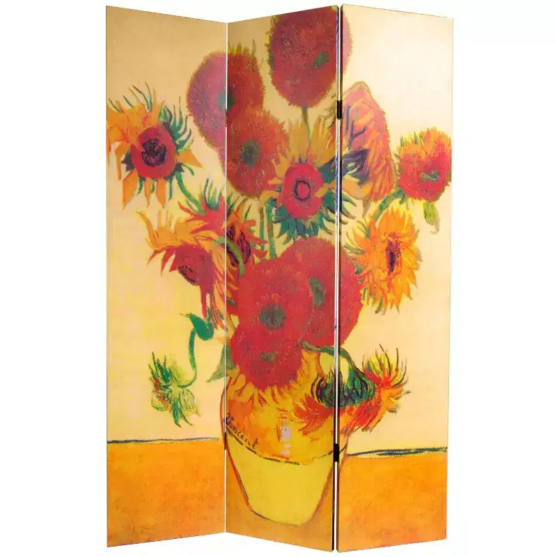 71" Van Gogh Canvas Room Divider: Starry Night & Sunflowers, Folding Partition