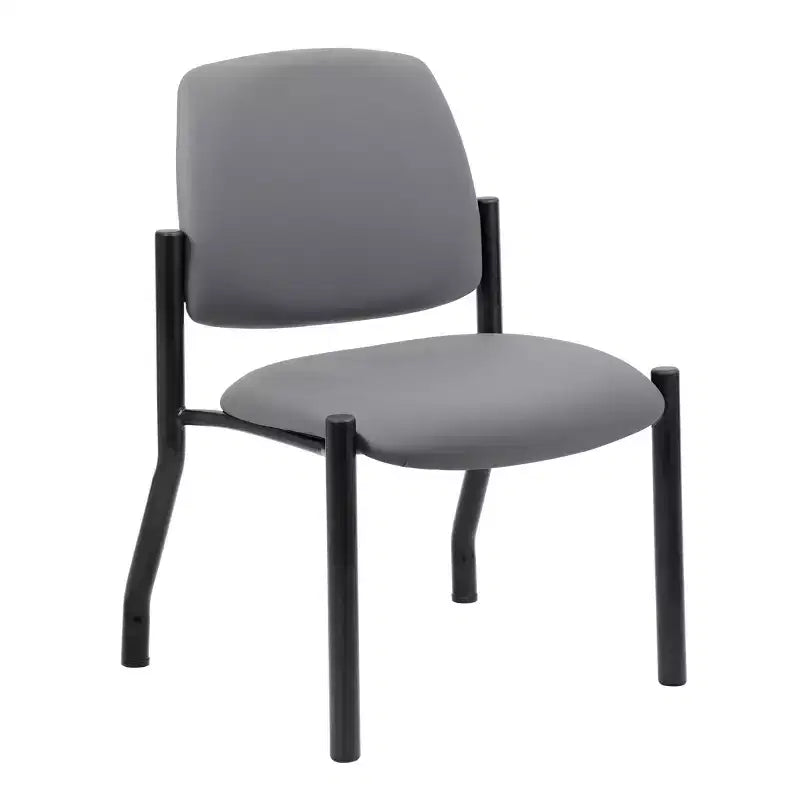 Armless Guest Chair, Gray — Sturdy Mid Back, Antimicrobial Vinyl, 300 lbs Capacity