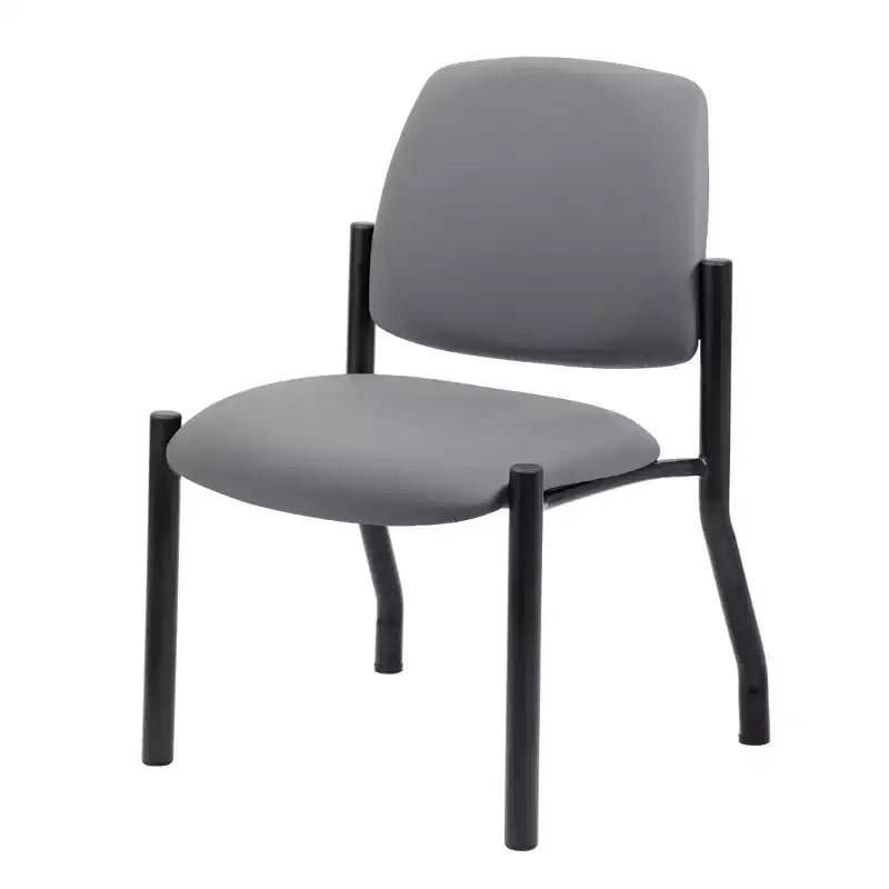 Armless Guest Chair, Gray — Sturdy Mid Back, Antimicrobial Vinyl, 300 lbs Capacity