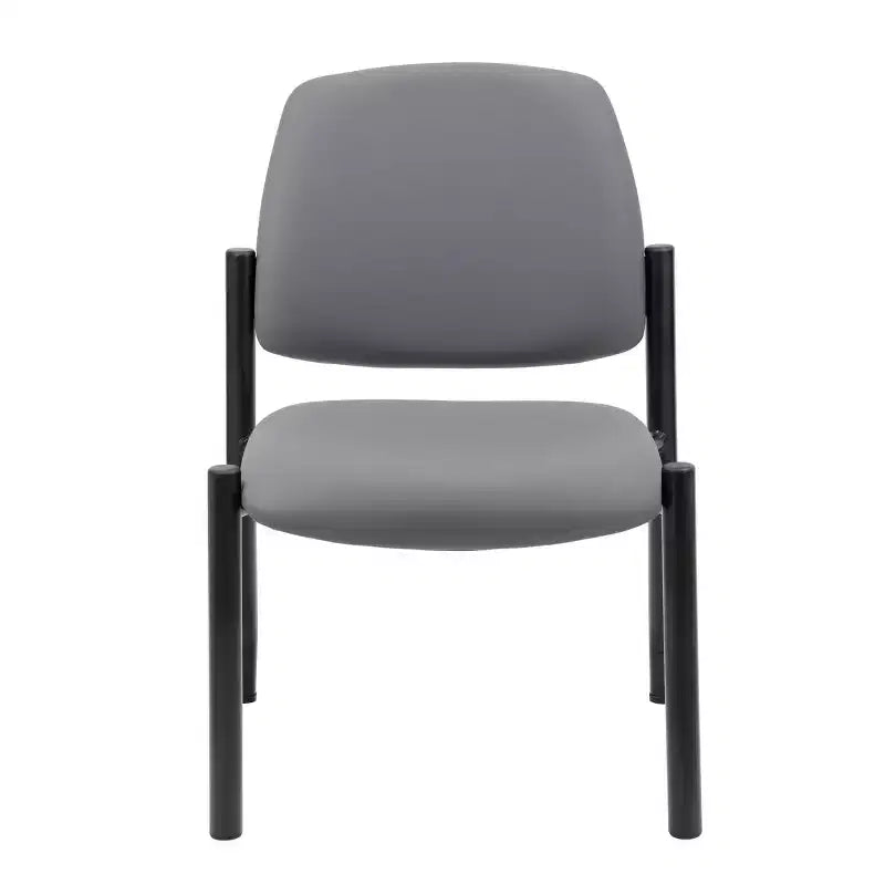 Armless Guest Chair, Gray — Sturdy Mid Back, Antimicrobial Vinyl, 300 lbs Capacity