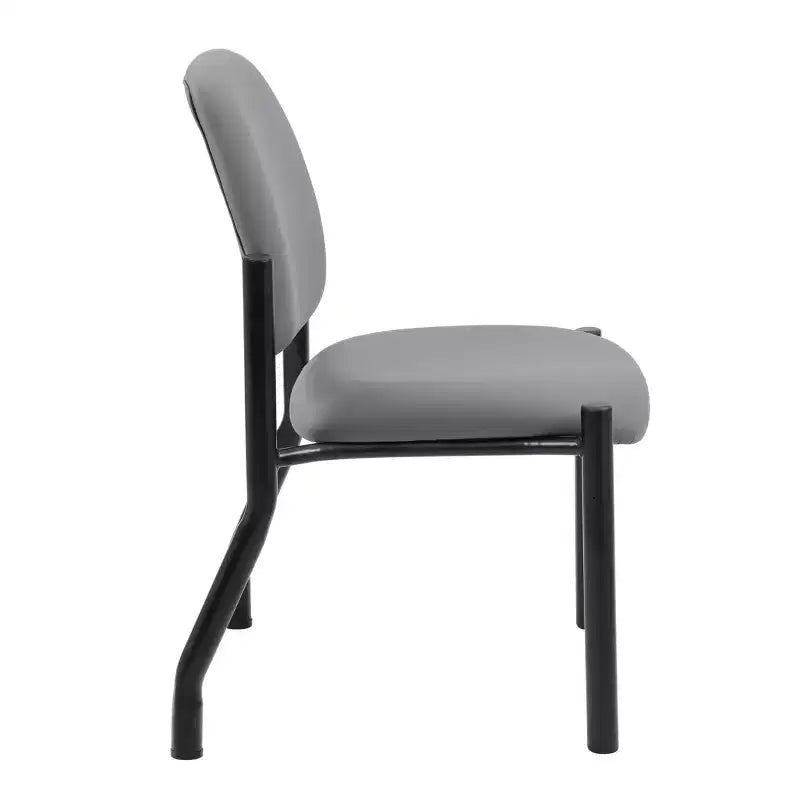 Armless Guest Chair, Gray — Sturdy Mid Back, Antimicrobial Vinyl, 300 lbs Capacity