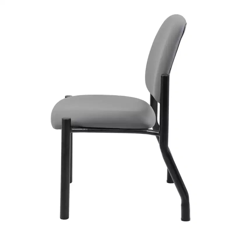 Armless Guest Chair, Gray — Sturdy Mid Back, Antimicrobial Vinyl, 300 lbs Capacity