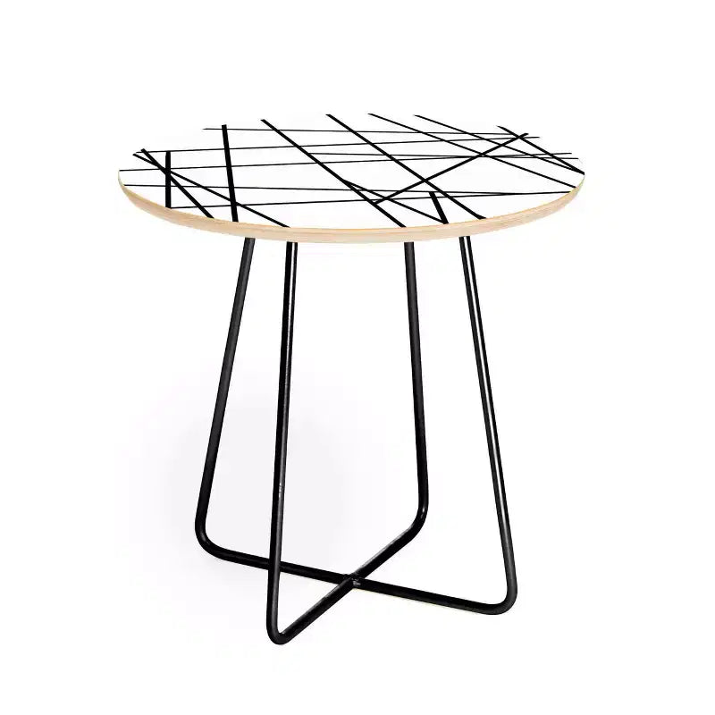 Deny Designs Gabriela Fuente Architecture Side Round Table Black: Modern Stain-Resistant, Wood Composite Top, Steel Frame