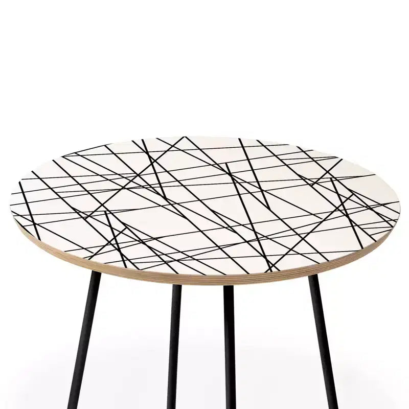 Architecture Print Side Round Table, Black Steel Frame, Wood Composite Top, Stain-Resistant