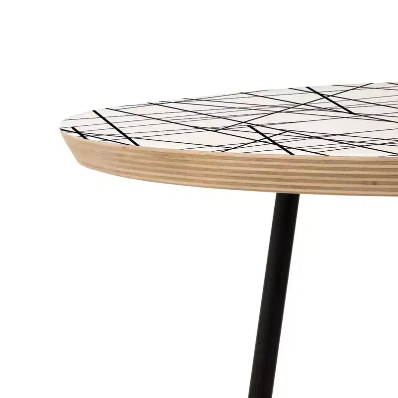 Architecture Print Side Round Table, Black Steel Frame, Wood Composite Top, Stain-Resistant
