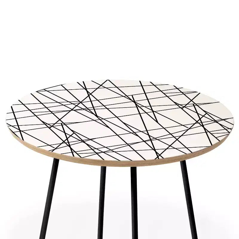 Architecture Print Side Round Table, Black Steel Frame, Wood Composite Top, Stain-Resistant