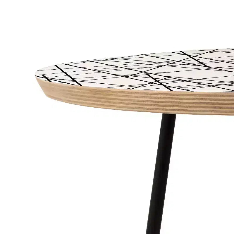 Architecture Print Side Round Table, Black Steel Frame, Wood Composite Top, Stain-Resistant
