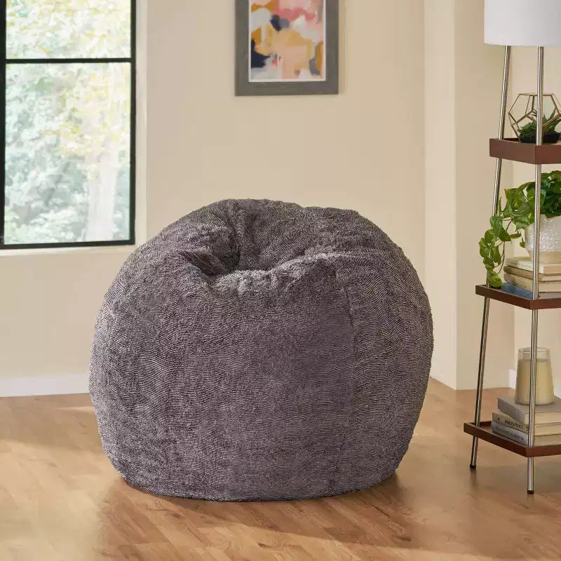 34" Modern Glam Faux Fur Winter Bean Bag, Brown/Beige