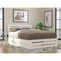 Queen Bed with Footboard, USB Turbo Charger & 2 XL Drawers, White — Farmhouse Style, Painted Wood, Platform Design