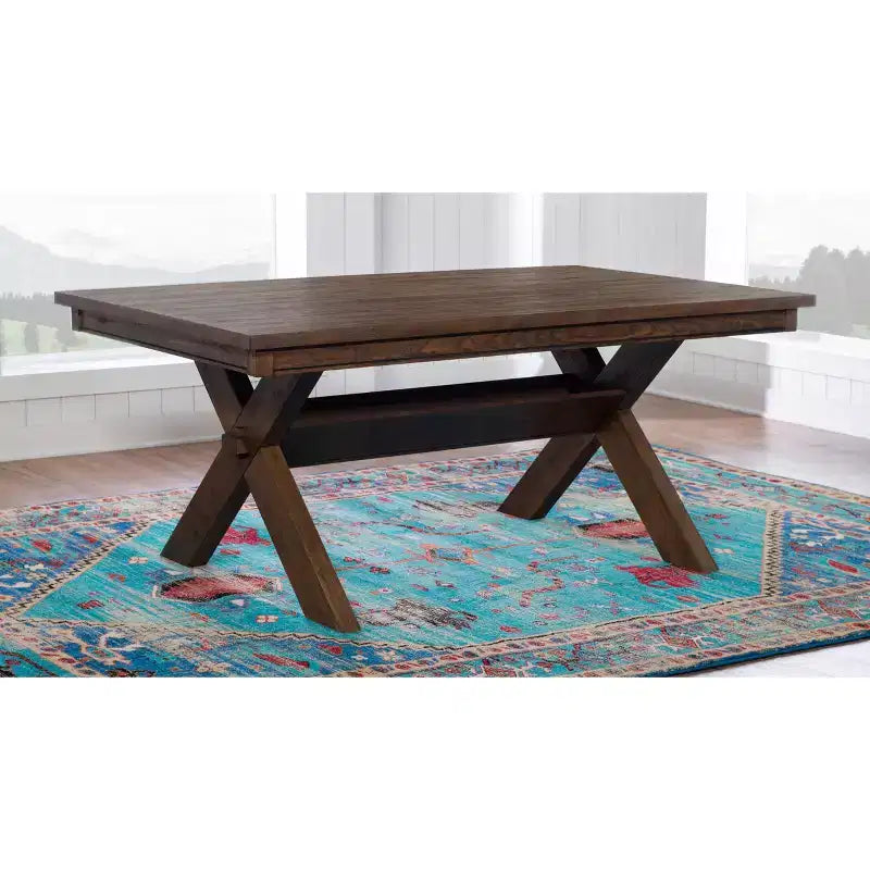 Rectangular Dining Table, Rubberwood Frame, Trestle Base, Seats 6