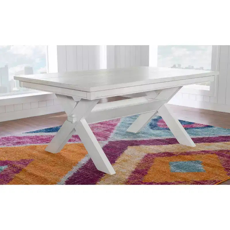Rectangular Dining Table, Rubberwood Frame, Trestle Base, Seats 6