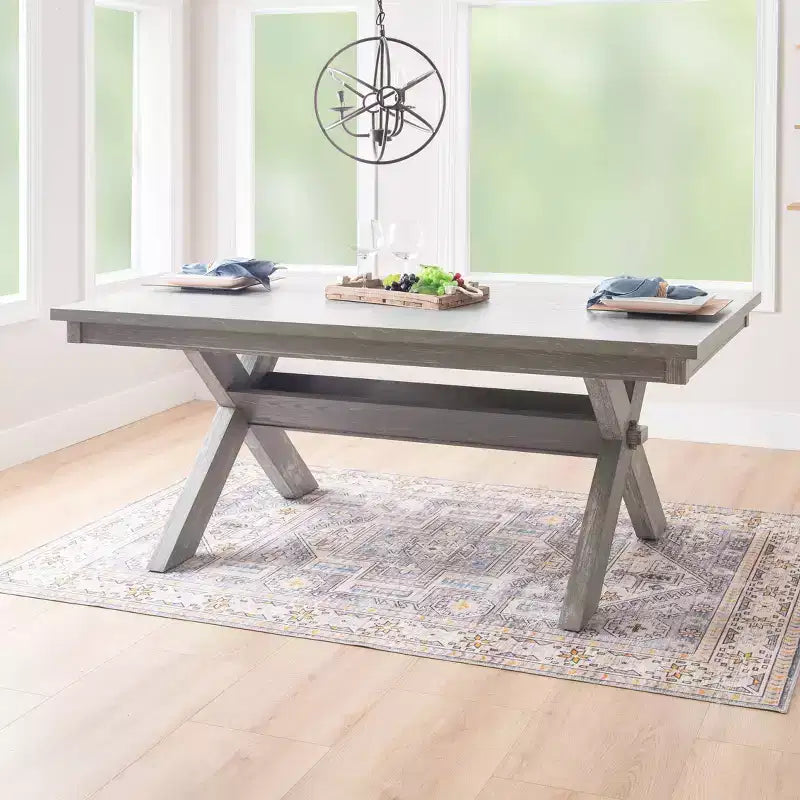 Rectangular Dining Table, Rubberwood Frame, Trestle Base, Seats 6