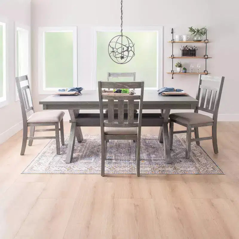 Rectangular Dining Table, Rubberwood Frame, Trestle Base, Seats 6