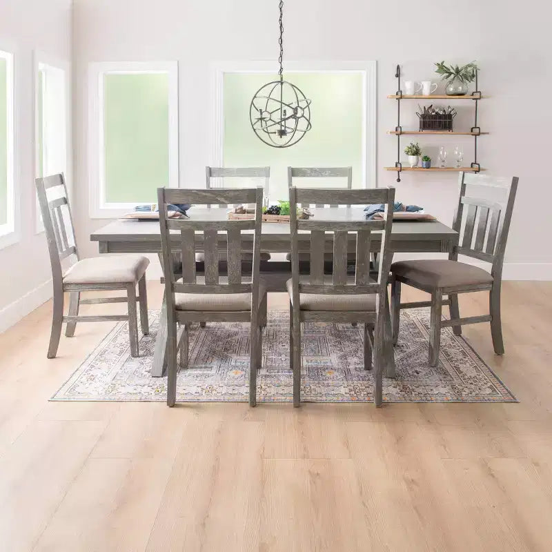 Rectangular Dining Table, Rubberwood Frame, Trestle Base, Seats 6