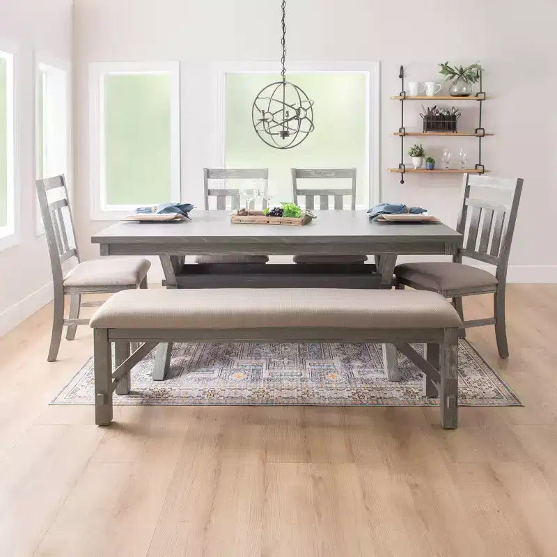 Rectangular Dining Table, Rubberwood Frame, Trestle Base, Seats 6