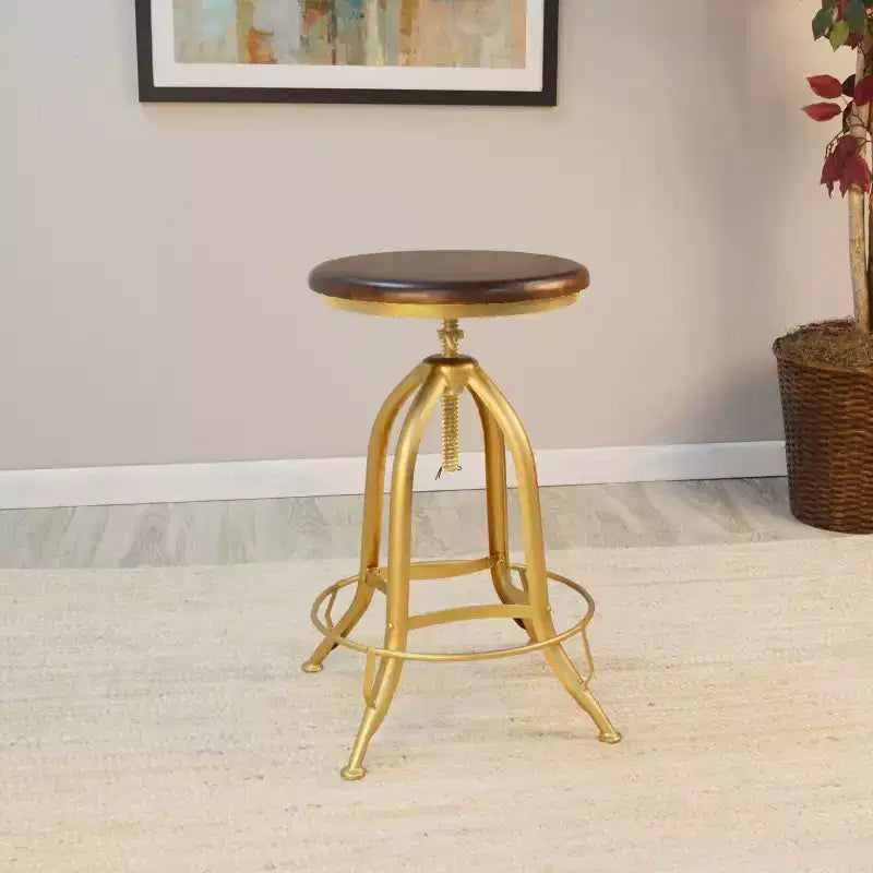 Adjustable Swivel Stool, Solid Mango Wood Seat, 23-30" Height
