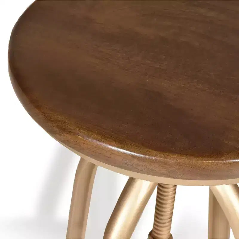 Adjustable Swivel Stool, Solid Mango Wood Seat, 23-30" Height
