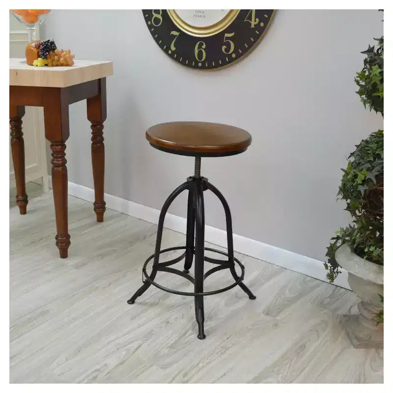 Adjustable Swivel Stool, Solid Mango Wood Seat, 23-30" Height