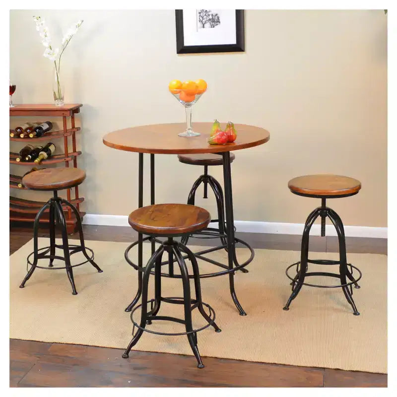 Adjustable Swivel Stool, Solid Mango Wood Seat, 23-30" Height