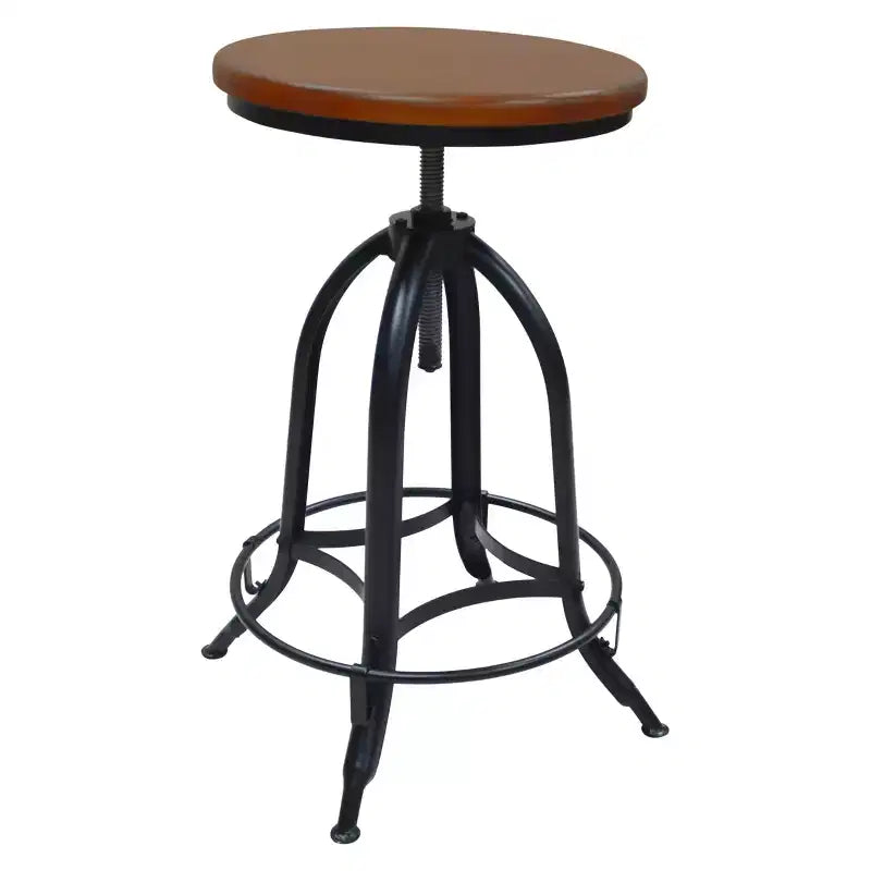 Adjustable Swivel Stool, Solid Mango Wood Seat, 23-30" Height