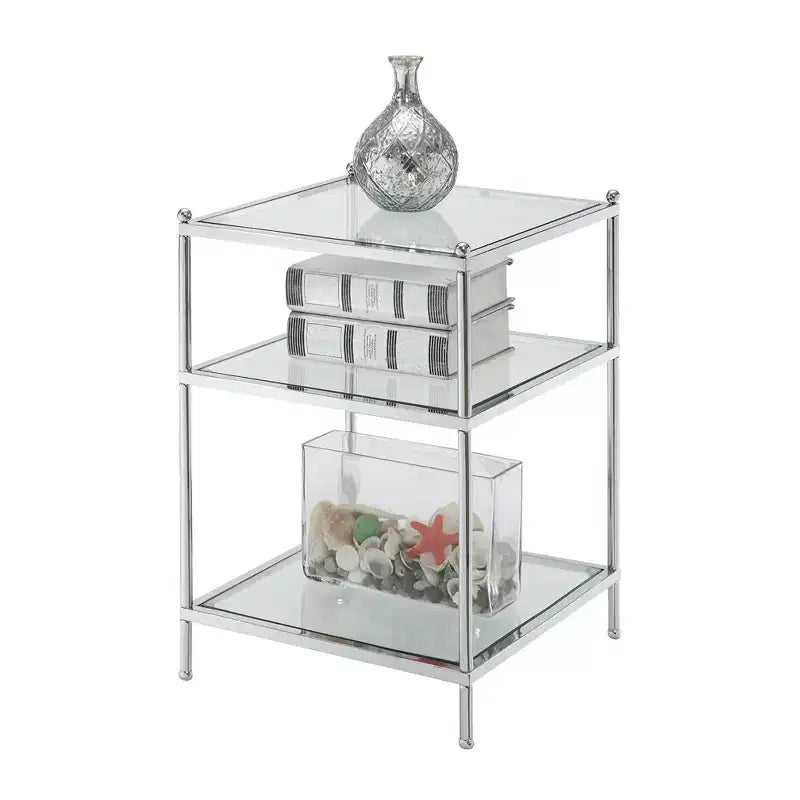 Glass Top End Table with Gold Metal Frame