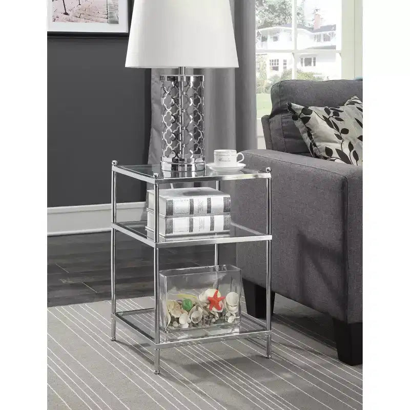 Glass Top End Table with Gold Metal Frame