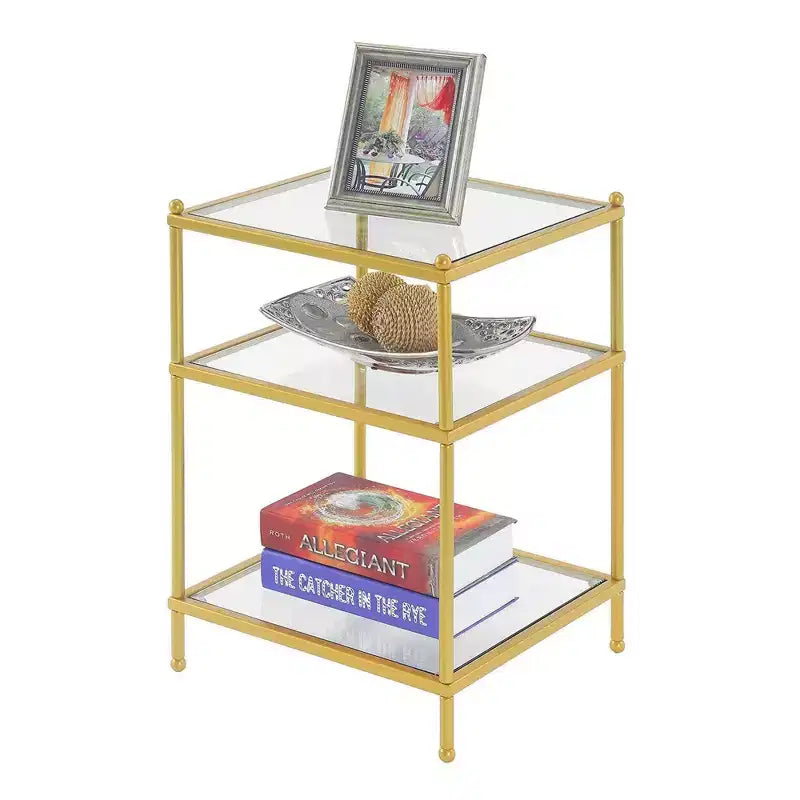 Glass Top End Table with Gold Metal Frame