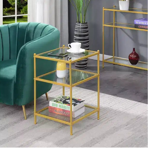 Glass Top End Table with Gold Metal Frame