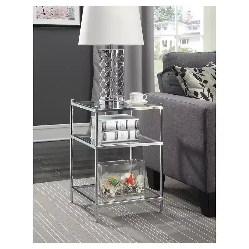 Glass Top End Table with Gold Metal Frame