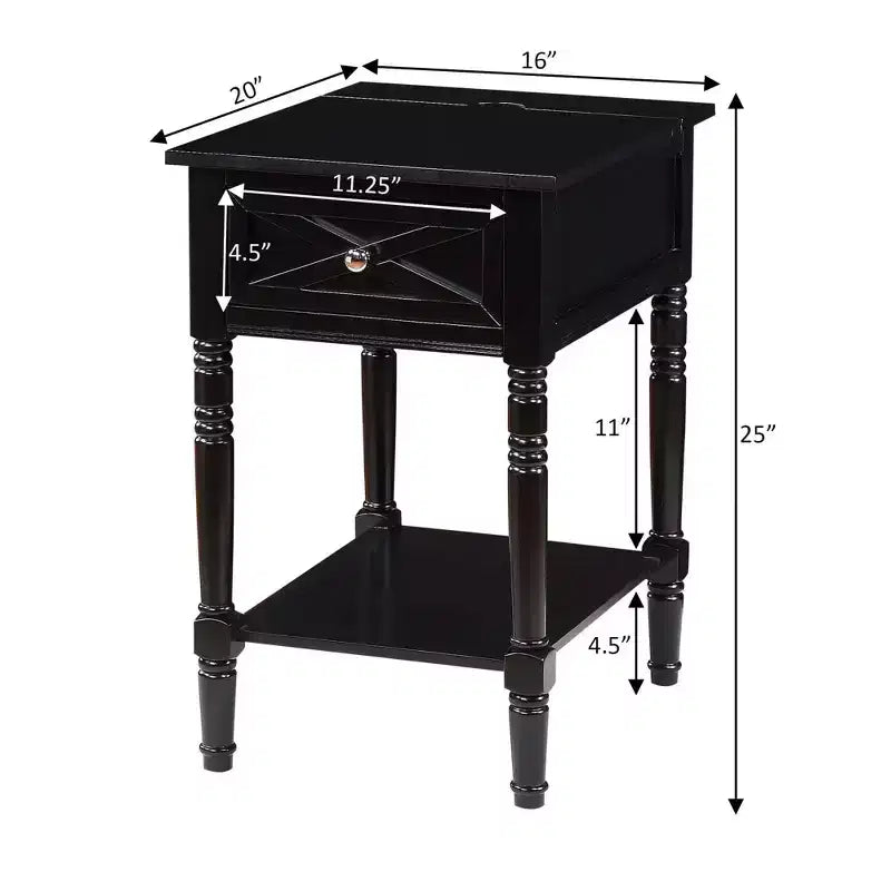 End Table with Charging Station, Black